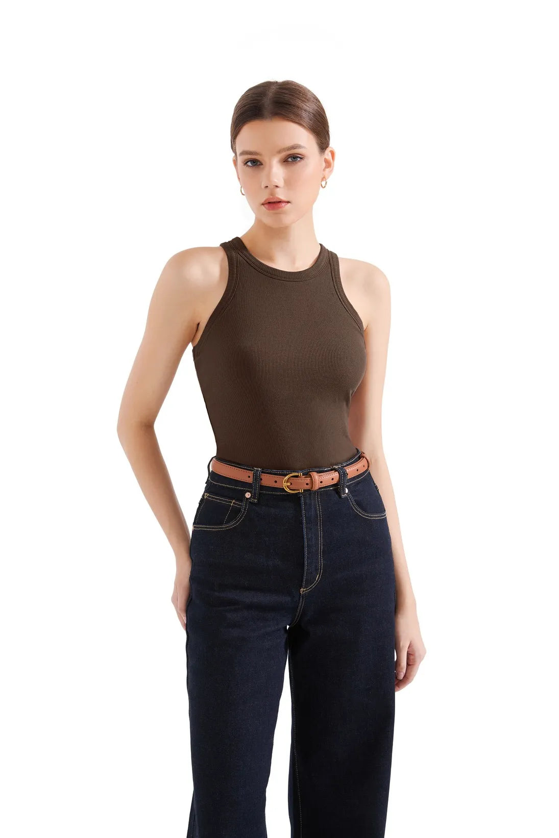 Cotton Ribbed Crew Neck Tank Top