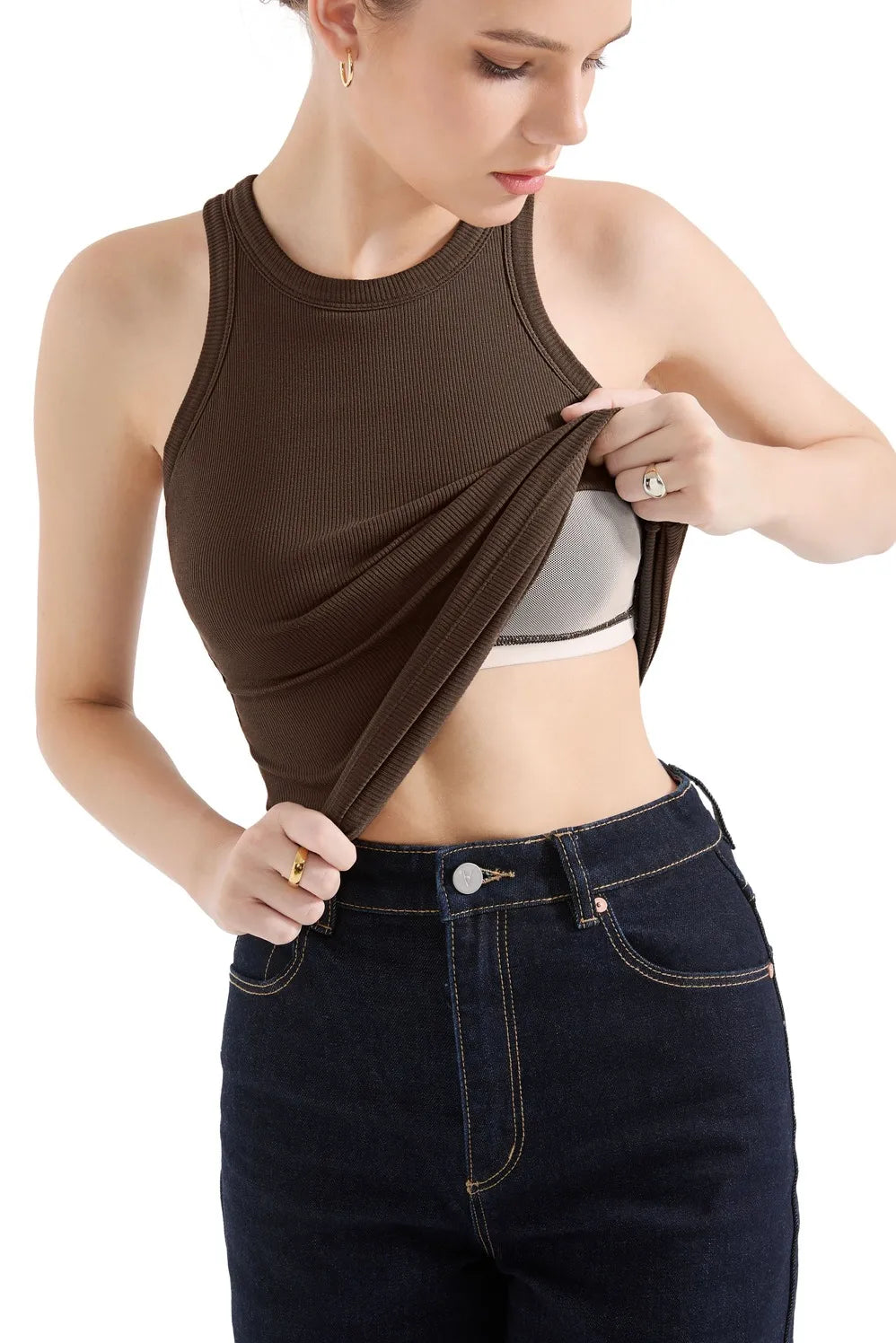 Cotton Ribbed Crew Neck Tank Top