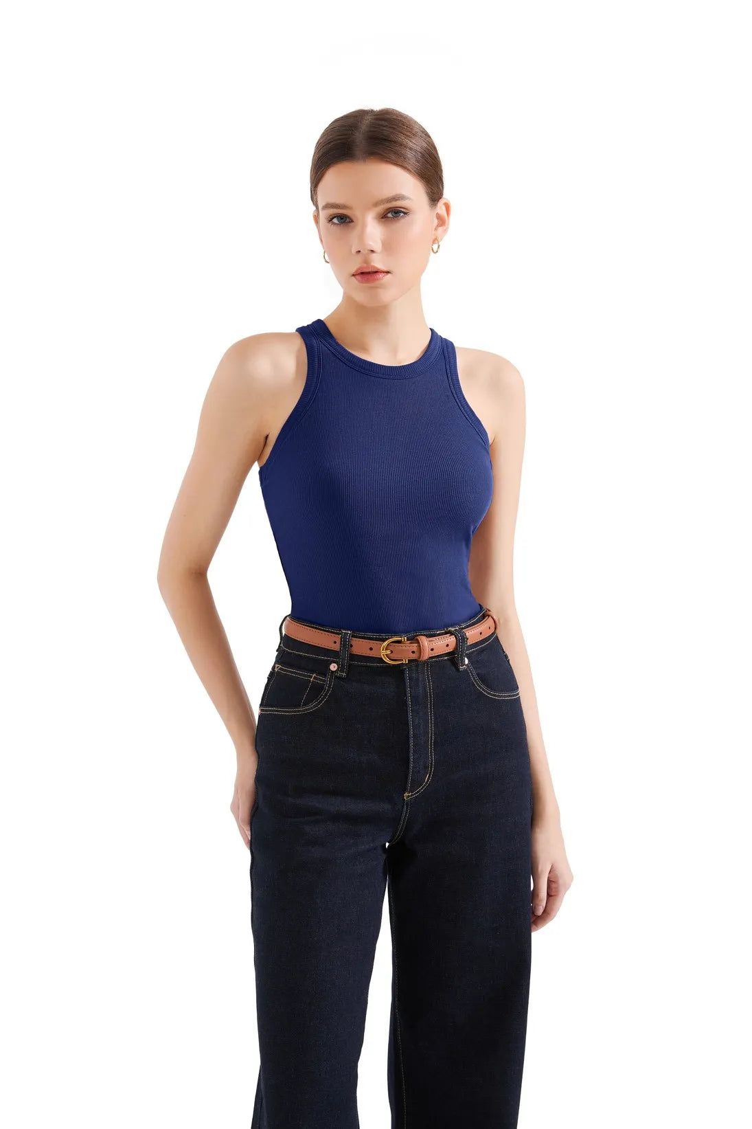 Cotton Ribbed Crew Neck Tank Top