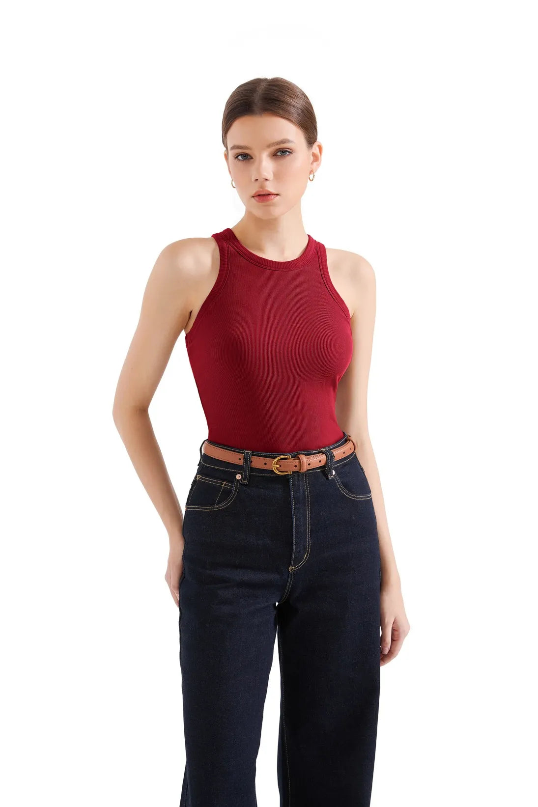 Cotton Ribbed Crew Neck Tank Top