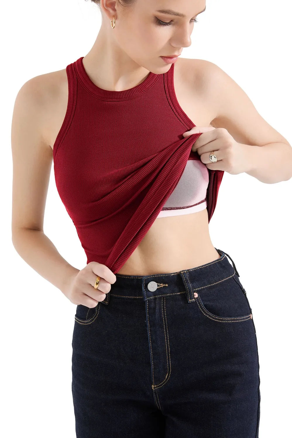 Cotton Ribbed Crew Neck Tank Top