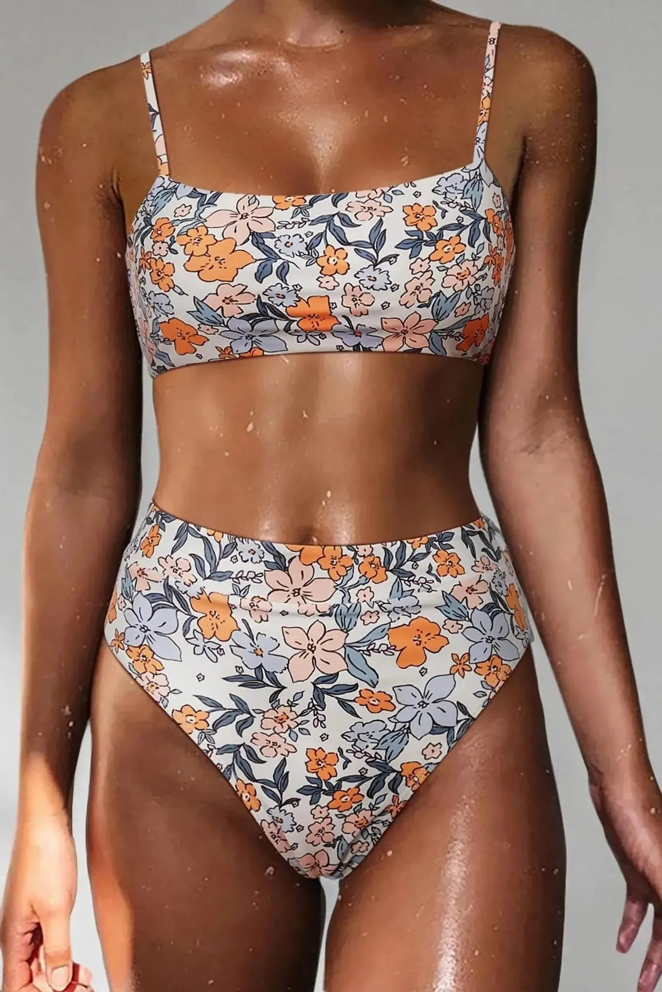 MOSHENGQI Women High Wasited Bikini Shoulder Strap 2 Piece High Cut String Swimsuits-Swimwear-SUUKSESS-SUUKSESS