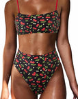 MOSHENGQI Women High Wasited Bikini Shoulder Strap 2 Piece High Cut String Swimsuits-Swimwear-SUUKSESS-Black Cherry-S-SUUKSESS