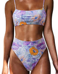 MOSHENGQI Women High Wasited Bikini Shoulder Strap 2 Piece High Cut String Swimsuits-Swimwear-SUUKSESS-Purple Orange Floral-S-SUUKSESS