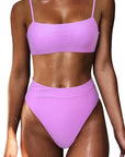 MOSHENGQI Women High Wasited Bikini Shoulder Strap 2 Piece High Cut String Swimsuits-Swimwear-SUUKSESS-Purple-S-SUUKSESS