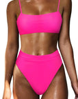 MOSHENGQI Women High Wasited Bikini Shoulder Strap 2 Piece High Cut String Swimsuits-Swimwear-SUUKSESS-Hot Pink-S-SUUKSESS