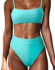 MOSHENGQI Women High Wasited Bikini Shoulder Strap 2 Piece High Cut String Swimsuits-Swimwear-SUUKSESS-Turquoise-S-SUUKSESS