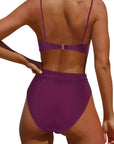 MOSHENGQI Women High Wasited Bikini Shoulder Strap 2 Piece High Cut String Swimsuits-Swimwear-SUUKSESS-SUUKSESS