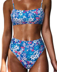 MOSHENGQI Women High Wasited Bikini Shoulder Strap 2 Piece High Cut String Swimsuits-Swimwear-SUUKSESS-Purple Blue Floral-S-SUUKSESS