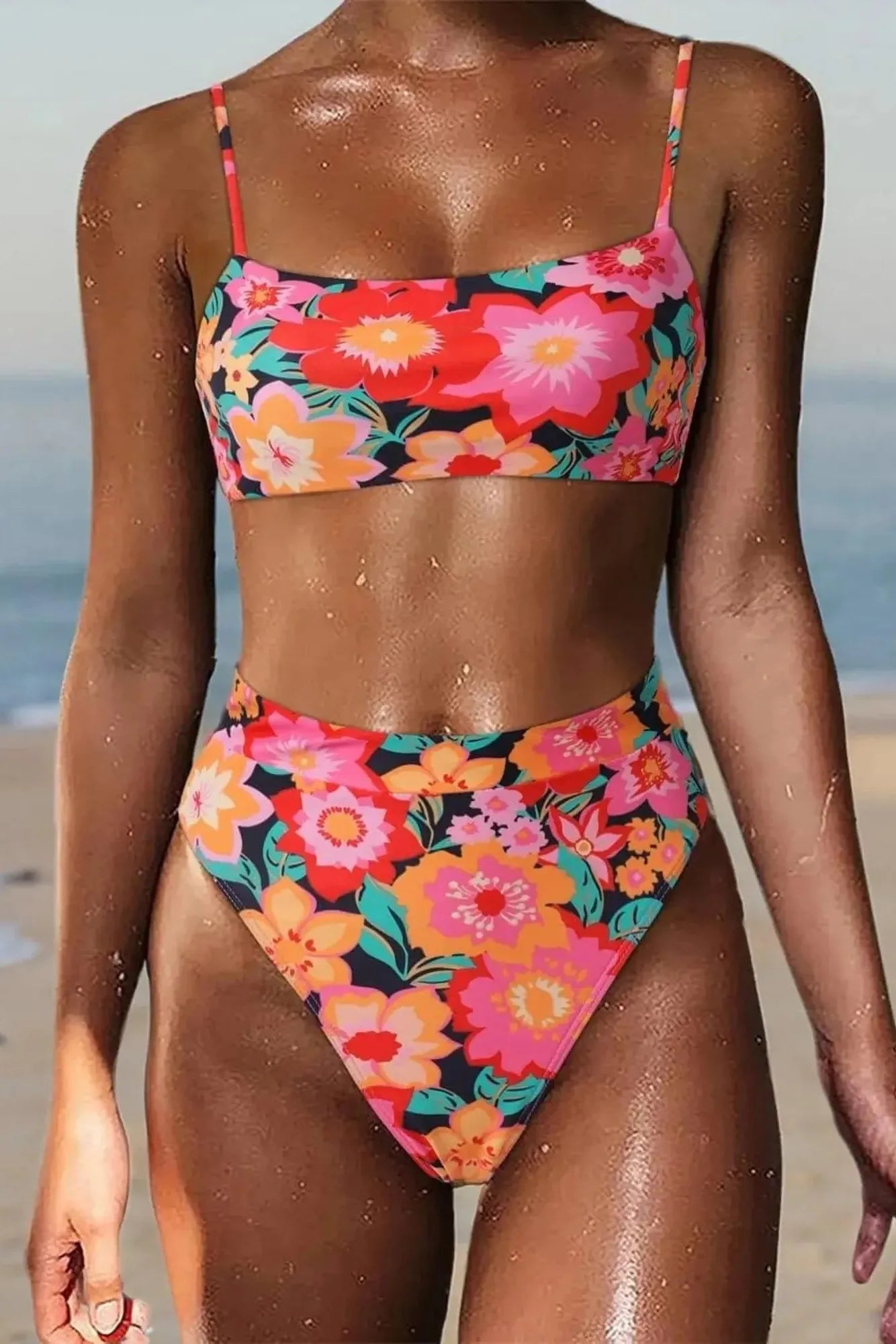 MOSHENGQI Women High Wasited Bikini Shoulder Strap 2 Piece High Cut String Swimsuits-Swimwear-SUUKSESS-SUUKSESS