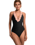 Ruffle Tummy Sexy Halter One Piece Swimsuits-SUUKSESS-Light Pink Black-S-SUUKSESS