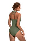 Ruffle Tummy Sexy Halter One Piece Swimsuits-SUUKSESS-SUUKSESS