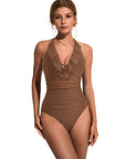Ruffle Tummy Sexy Halter One Piece Swimsuits-SUUKSESS-Coffee-S-SUUKSESS