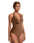 Ruffle Tummy Sexy Halter One Piece Swimsuits