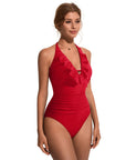 Ruffle Tummy Sexy Halter One Piece Swimsuits-SUUKSESS-SUUKSESS