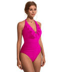 Ruffle Tummy Sexy Halter One Piece Swimsuits-SUUKSESS-SUUKSESS