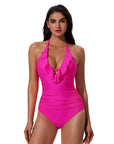 Ruffle Tummy Sexy Halter One Piece Swimsuits-SUUKSESS-SUUKSESS