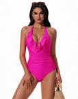 Ruffle Tummy Sexy Halter One Piece Swimsuits-SUUKSESS-SUUKSESS