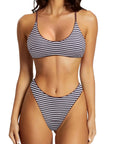 Reversible String Waisted Thong Bikini Set-SUUKSESS-Black Striped Brown-S-SUUKSESS