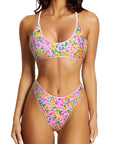 Reversible String Waisted Thong Bikini Set-SUUKSESS-Pink Floral White-S-SUUKSESS