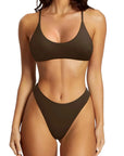 Reversible String Waisted Thong Bikini Set-SUUKSESS-Dark Brown-S-SUUKSESS