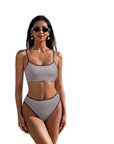 High Cut Bandeau 2 Piece Bikini Set-SUUKSESS-Black Stripe Brown-S-SUUKSESS