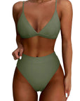SUUKSESS Women Sexy High Waisted 2 Piece Bikini Sets Triangle High Cut Swimsuits-SUUKSESS-Army Green-S-SUUKSESS