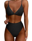 SUUKSESS Women Sexy High Waisted 2 Piece Bikini Sets Triangle High Cut Swimsuits-SUUKSESS-Black-S-SUUKSESS