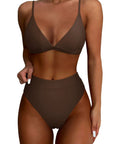 SUUKSESS Women Sexy High Waisted 2 Piece Bikini Sets Triangle High Cut Swimsuits-SUUKSESS-Deep Brown-S-SUUKSESS