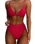 SUUKSESS Women Sexy High Waisted 2 Piece Bikini Sets Triangle High Cut Swimsuits-SUUKSESS-Red-S-SUUKSESS
