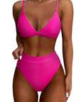 SUUKSESS Women Sexy High Waisted 2 Piece Bikini Sets Triangle High Cut Swimsuits-SUUKSESS-Hot Pink-S-SUUKSESS