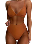 SUUKSESS Women Sexy High Waisted 2 Piece Bikini Sets Triangle High Cut Swimsuits-SUUKSESS-Brick Red-S-SUUKSESS