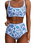SUUKSESS Women High Waisted Bikini Set Floral Print Color Block 2 Piece Swimsuit-SUUKSESS-Blue Floral-S-SUUKSESS