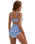 SUUKSESS Women High Waisted Bikini Set Floral Print Color Block 2 Piece Swimsuit-SUUKSESS-SUUKSESS