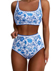 SUUKSESS Women High Waisted Bikini Set Floral Print Color Block 2 Piece Swimsuit-SUUKSESS-SUUKSESS