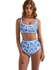 SUUKSESS Women High Waisted Bikini Set Floral Print Color Block 2 Piece Swimsuit-SUUKSESS-SUUKSESS