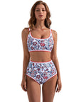 SUUKSESS Women High Waisted Bikini Set Floral Print Color Block 2 Piece Swimsuit-SUUKSESS-SUUKSESS