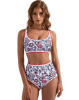 SUUKSESS Women High Waisted Bikini Set Floral Print Color Block 2 Piece Swimsuit-SUUKSESS-SUUKSESS