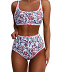 SUUKSESS Women High Waisted Bikini Set Floral Print Color Block 2 Piece Swimsuit-SUUKSESS-SUUKSESS