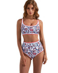 SUUKSESS Women High Waisted Bikini Set Floral Print Color Block 2 Piece Swimsuit-SUUKSESS-SUUKSESS