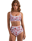 SUUKSESS Women High Waisted Bikini Set Floral Print Color Block 2 Piece Swimsuit-SUUKSESS-SUUKSESS