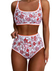 SUUKSESS Women High Waisted Bikini Set Floral Print Color Block 2 Piece Swimsuit-SUUKSESS-SUUKSESS