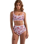 SUUKSESS Women High Waisted Bikini Set Floral Print Color Block 2 Piece Swimsuit-SUUKSESS-SUUKSESS