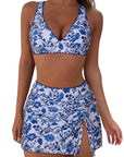 SUUKSESS Women High Waisted Bikini Sets with Skirt Sexy Crisscross Back Swimsuit-SUUKSESS-Blue Floral-S-SUUKSESS