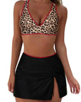 SUUKSESS Women High Waisted Bikini Sets with Skirt Sexy Crisscross Back Swimsuit-SUUKSESS-Leopard Black-S-SUUKSESS