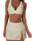 SUUKSESS Women High Waisted Bikini Sets with Skirt Sexy Crisscross Back Swimsuit-SUUKSESS-White-S-SUUKSESS