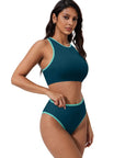 SUUKSESS Women High Waisted Bikini Sets High Neck Sporty Two Piece Swimsuits-SUUKSESS-SUUKSESS