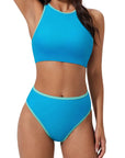SUUKSESS Women High Waisted Bikini Sets High Neck Sporty Two Piece Swimsuits-SUUKSESS-SUUKSESS