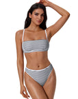Bandeau High Waisted Bikini Set 2 Piece Swimsuits-SUUKSESS-White Black Striped-S-SUUKSESS