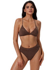 Triangle Textured High 2 Piece Bikini-SUUKSESS-SUUKSESS